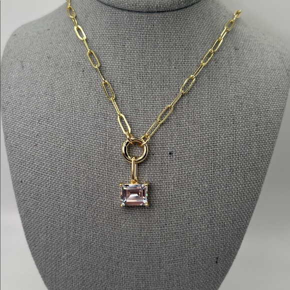 Jewelry - 144. 18k Gold Plated over Brass Necklace with Clear Crystal Pendant 22”